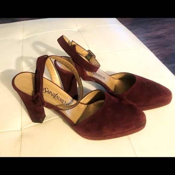 Vintage Yves Saint Laurent YSL Burgundy Suede Heels in Box - Size 7.5 - Picture 7 of 15